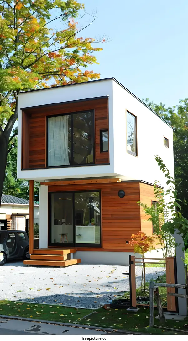 Modern Two Story House with Wooden Siding