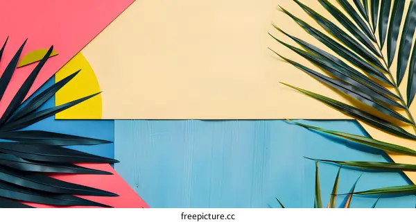 Tropical Leaves on Colorful Background