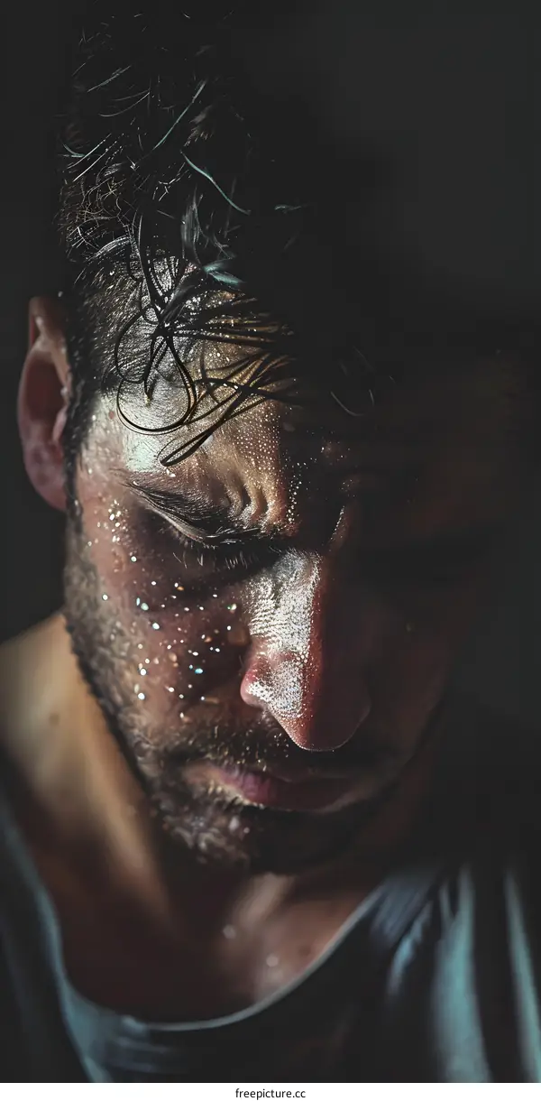 Portrait of a Young Man with Water on His Face