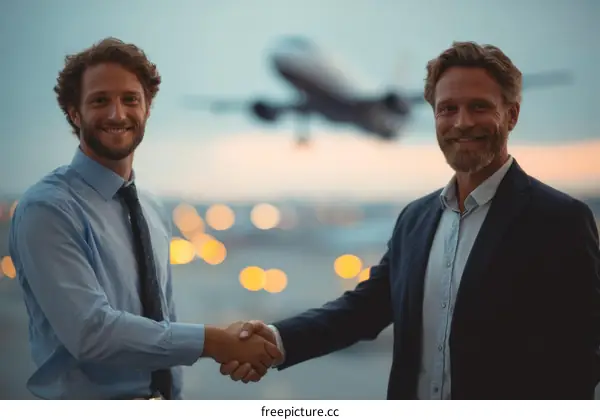 Business Deal at Airport with Airplane