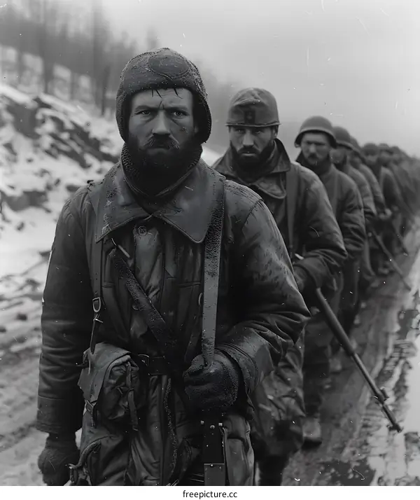 World War II Soldiers Marching in the Snow