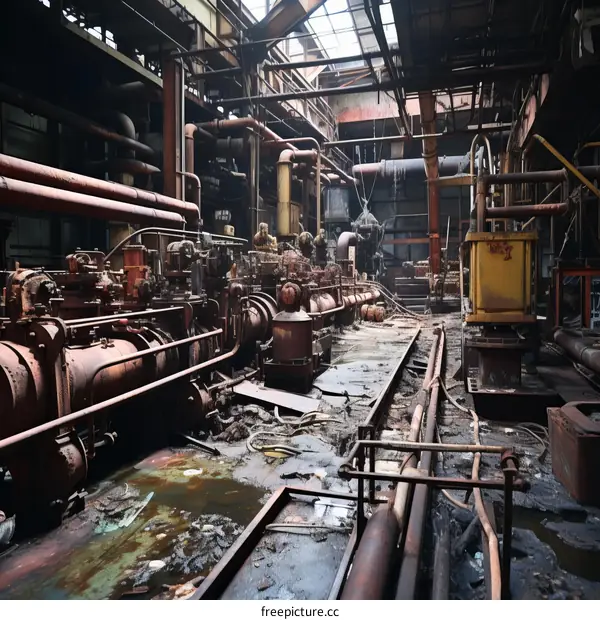 A large industrial building with many machines and pipes