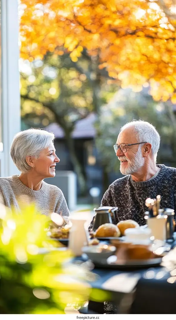 Senior Couple Enjoying Outdoor Breakfast