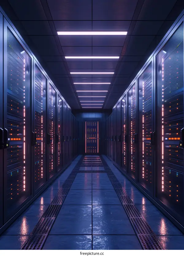 Futuristic server room with bright lights