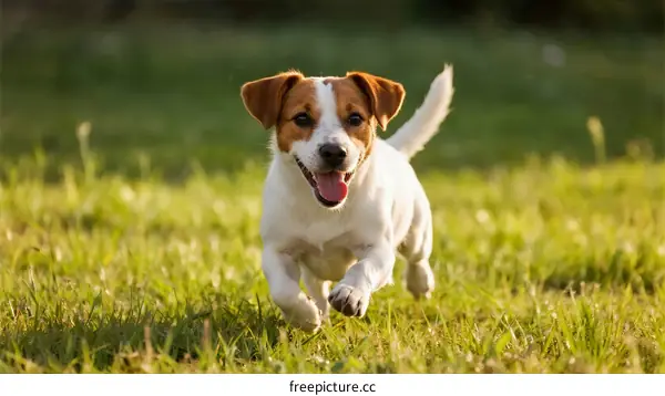 Happy Jack Russell Terrier Running Energetically on Green Grass