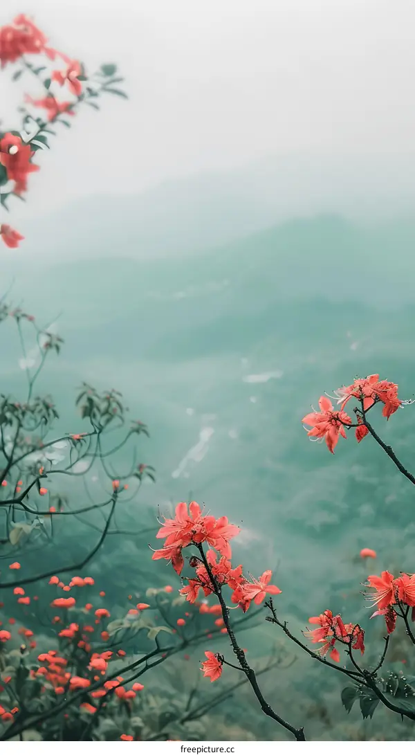 Pink Flowers Overlooking Mountains