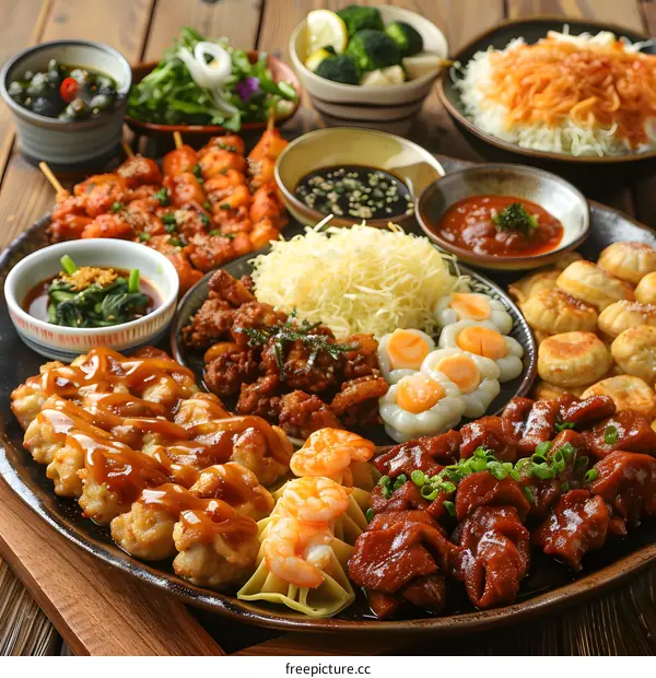 Delicious Asian Food Platter with Various Dishes