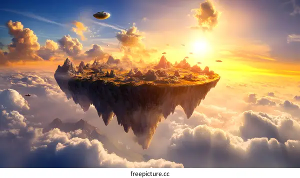 Floating Island In The Sky Above The Clouds