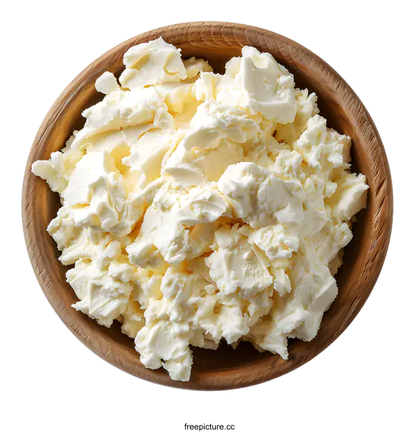 [Transparent Background PNG]Cream Cheese in Wooden Bowl Isolated on White Background