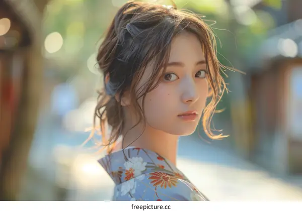 Portrait of a Beautiful Asian Woman in Kimono