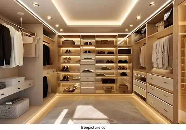 Modern Walk in Closet Design with LED Lighting