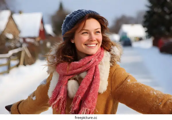 Smiling Woman in Winter Wonderland