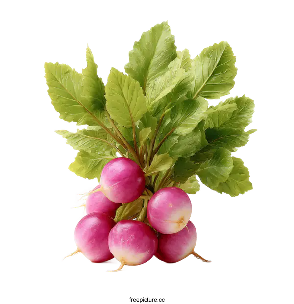 [Transparent Background PNG]Group of Pink Radishes with Leaves