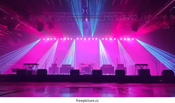 Stage lights and musical instruments set up for a concert