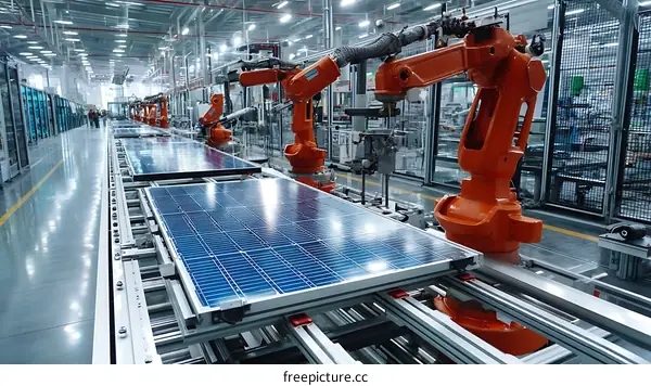 Automated Solar Panel Production Line in a Modern Factory