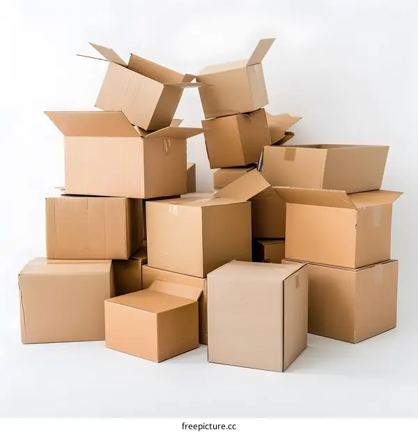 Stack of Cardboard Boxes On White Background