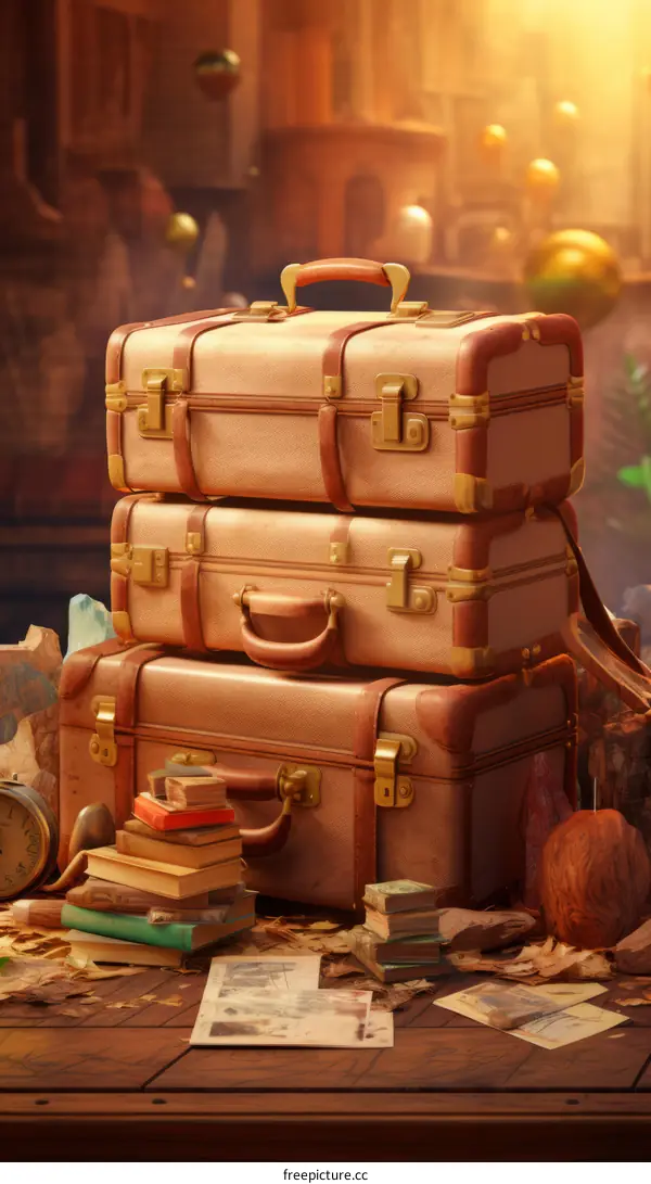 Vintage suitcases stacked on top of each other