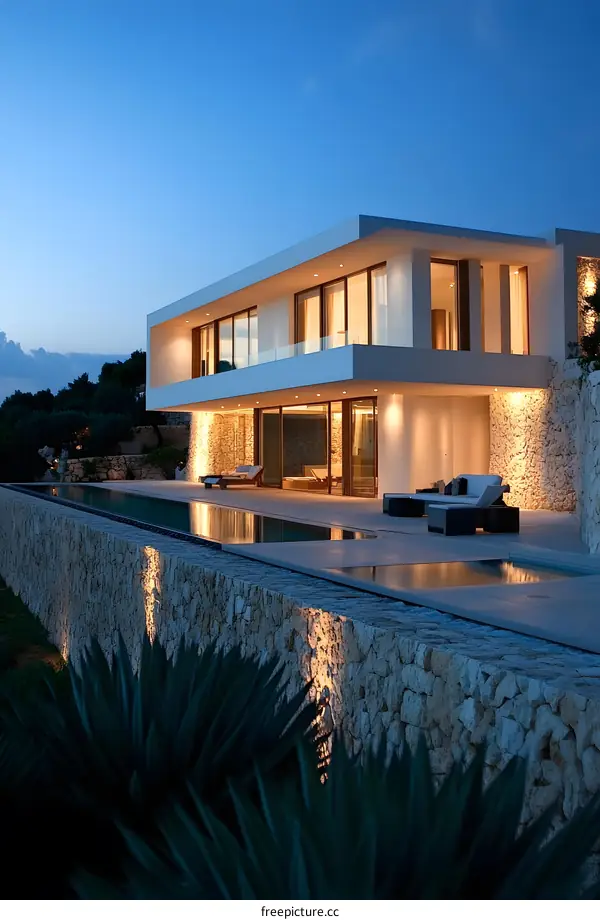 Modern Villa with Infinity Pool at Dusk