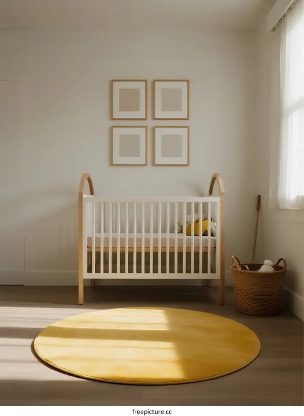 A Cozy and Bright Nursery Room with White Crib