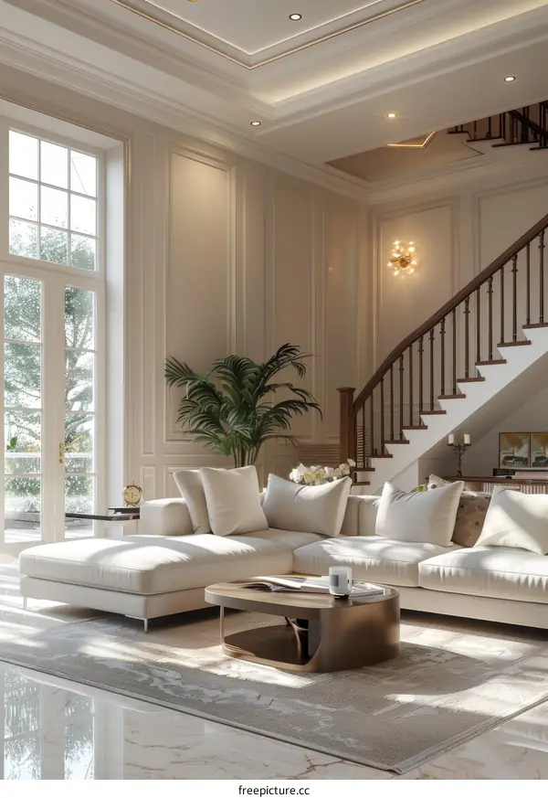 Bright spacious living room interior design