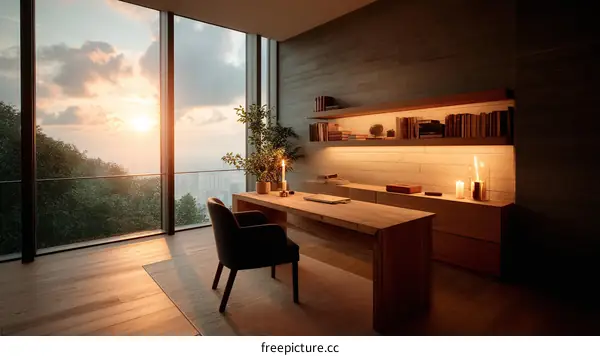 Modern Home Office with Panoramic Sunset View