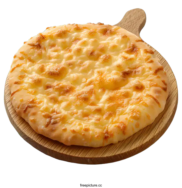 [Transparent Background PNG]Close-up of a traditional Georgian khachapuri on a wooden cutting board