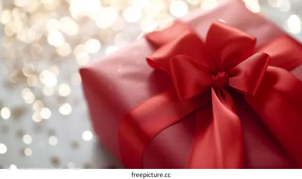 Red and white gift box with a red ribbon