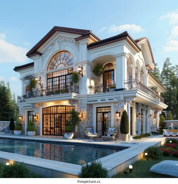 A luxurious house with a pool and a beautiful yard