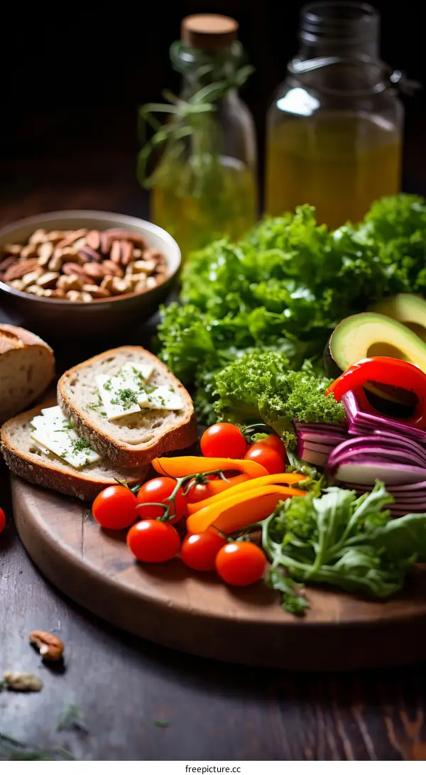 Mediterranean Salad Sandwich with Fresh Vegetables and Bread