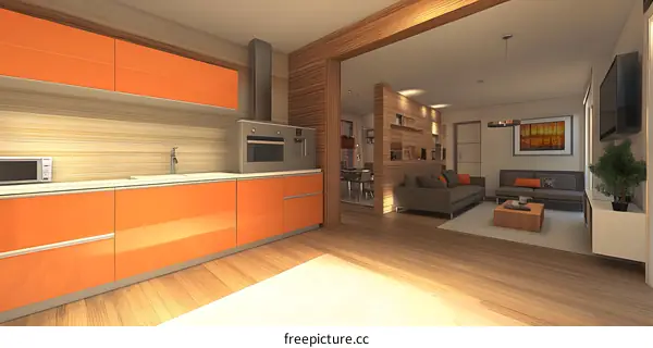 Modern Kitchen And Living Room Interior Design