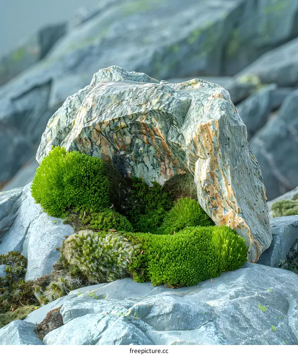 Green Moss Growing on Rocks