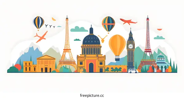 Famous Landmarks and Travel Destinations Illustration