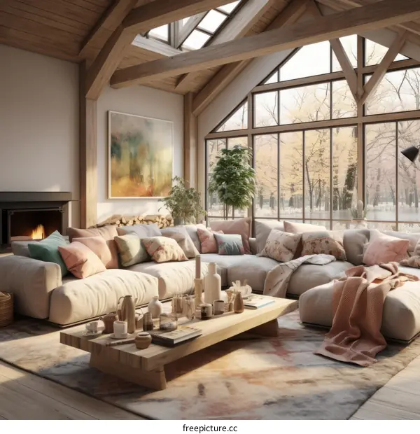 Living Room with Fireplace and Windows