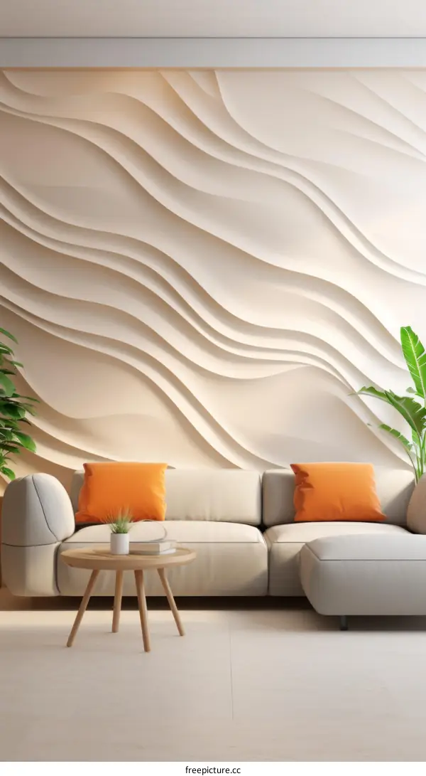 Minimalist Modern Living Room with Sofa and Plants