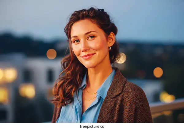 Portrait of a Caucasian Woman Outdoors at Dusk