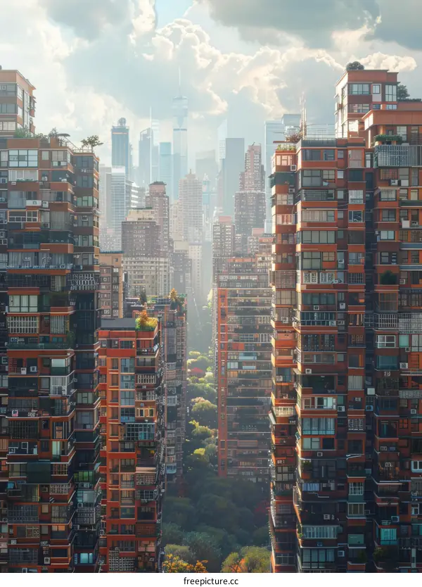 Towering City Apartment Buildings