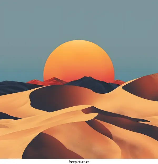 Desert Sunset Landscape Illustration