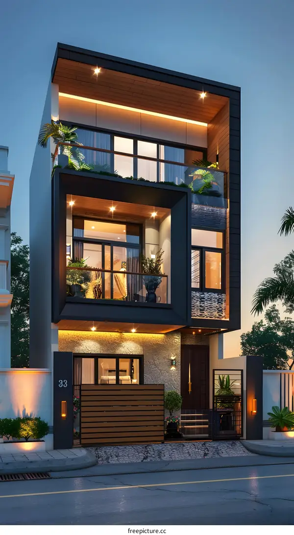 A three-story modern house