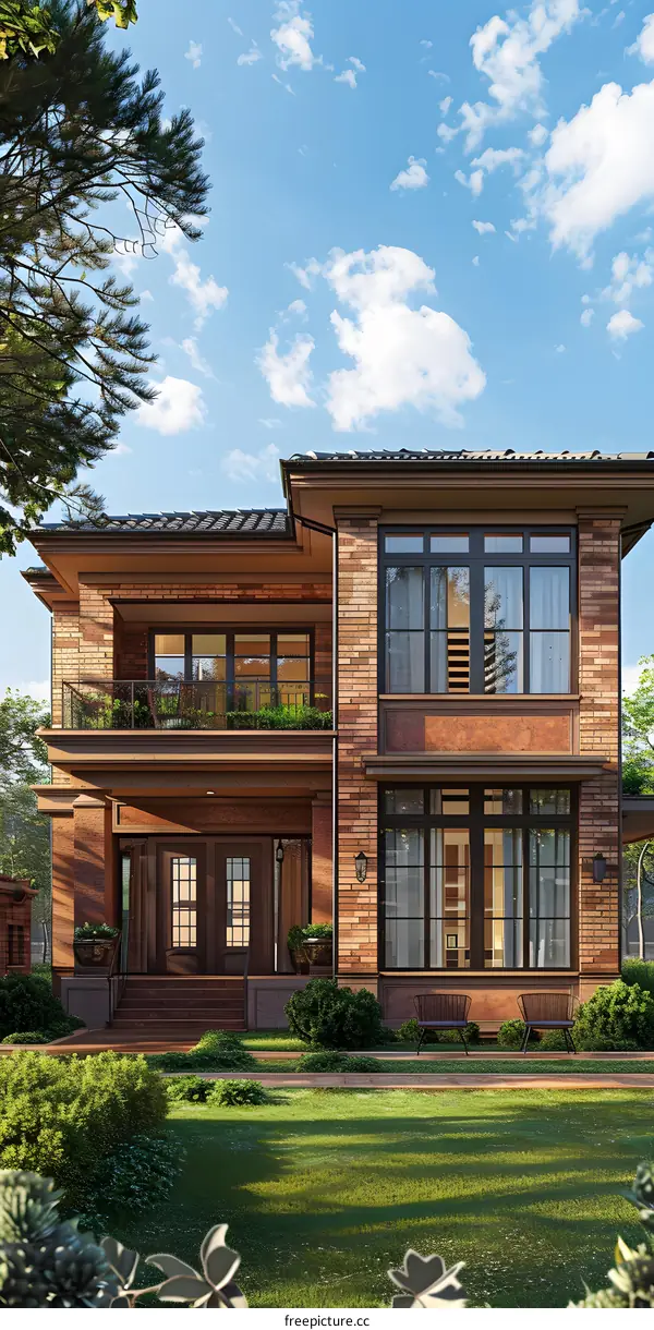 A beautiful brick house with a garden