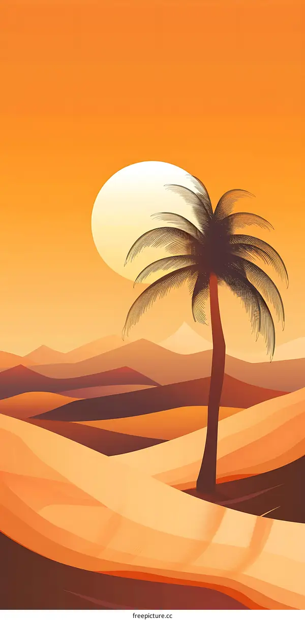 Minimalist Palm Tree Silhouette in Desert Landscape