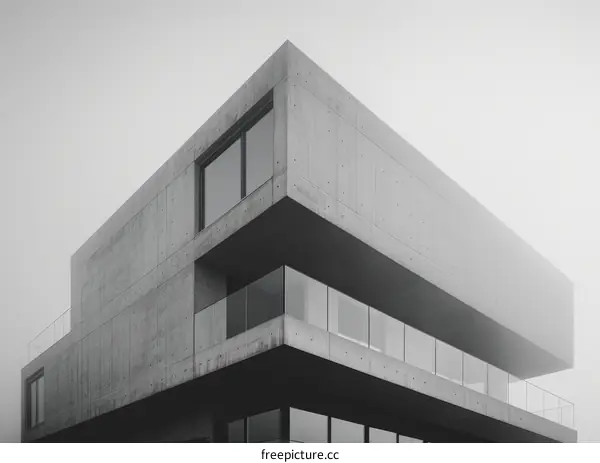 Minimalist Concrete House Exterior With Glass Windows