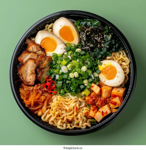Delicious Ramen Bowl with Pork, Egg, and Vegetables
