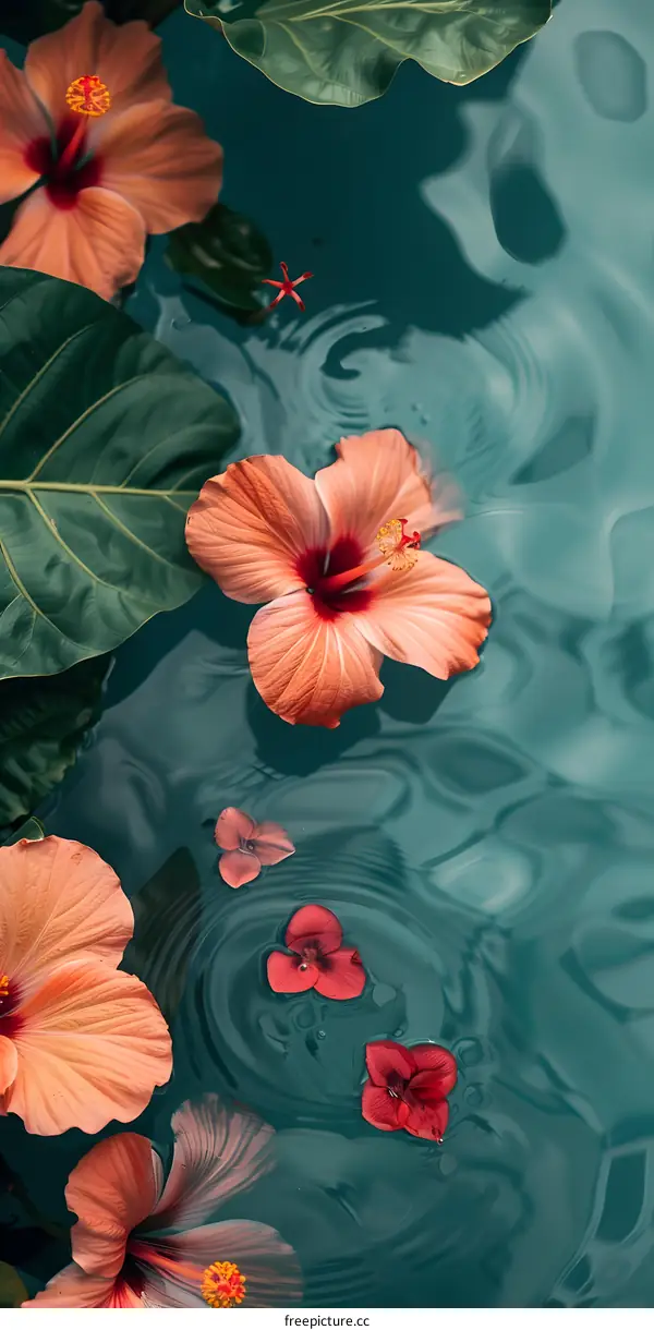 Hibiscus Flowers Floating on Water