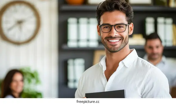 Smiling Businessman in Office Setting