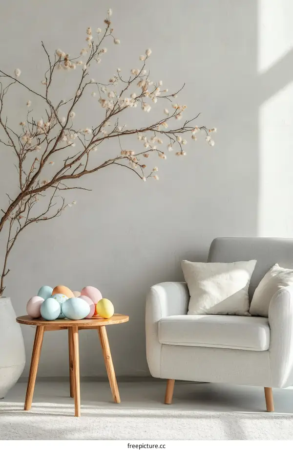 Pastel Easter Eggs Decorated Living Room