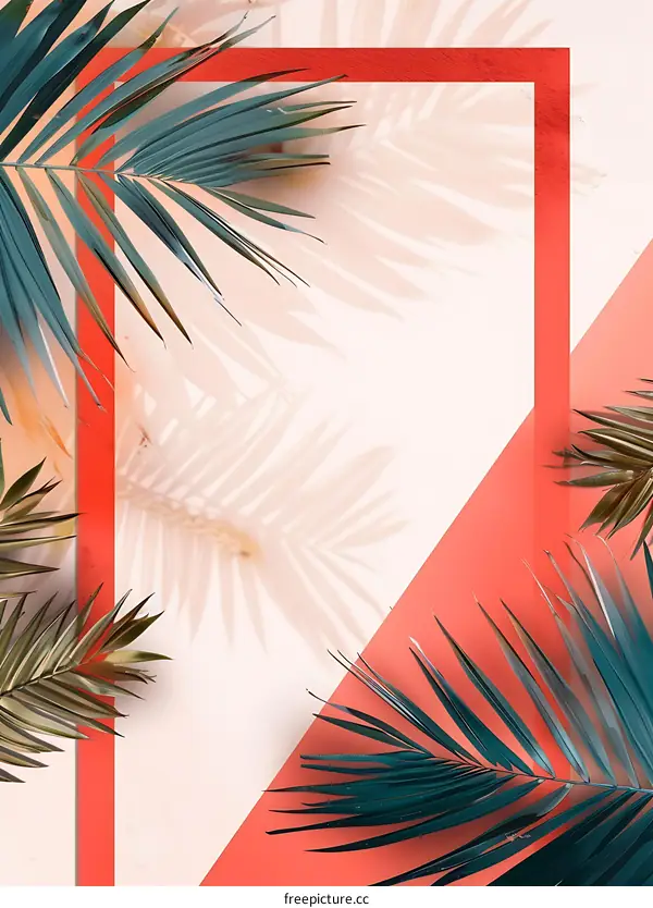 Palm Leaves and Shadow on Colorful Background