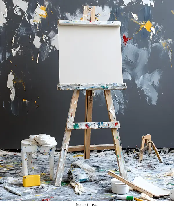 Blank Canvas on Easel in Artist Studio