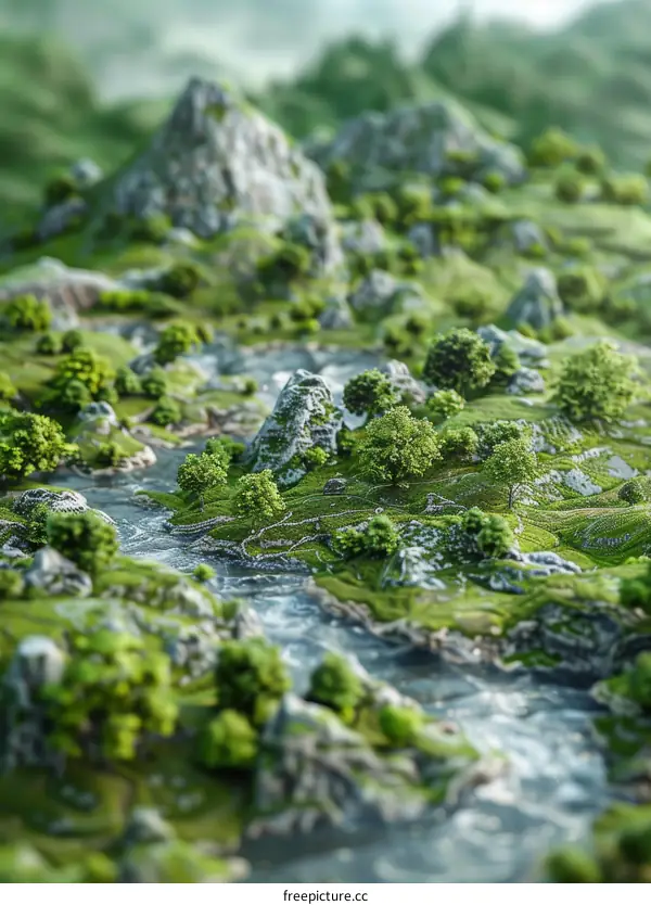 Serpentine River Winding Through Rocky Mountains