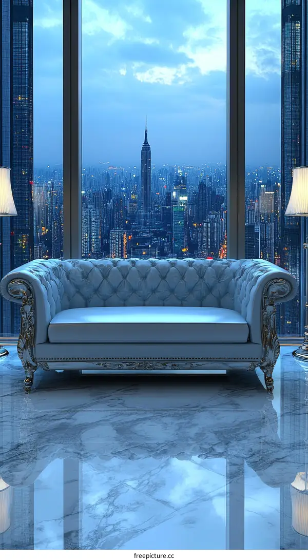 Luxury Living Room with Cityscape View