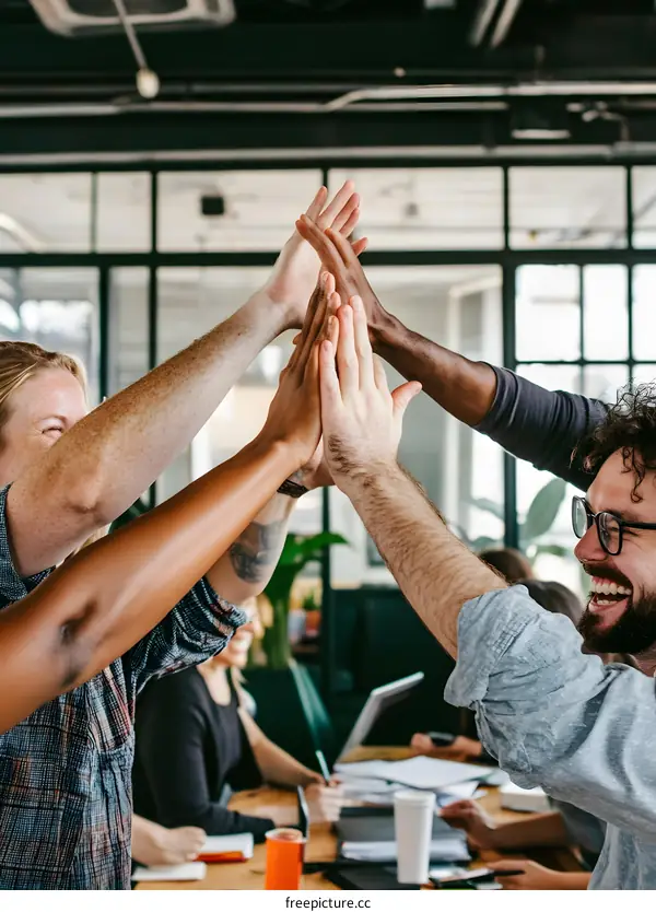 Diverse Team Giving High Five Teamwork Collaboration